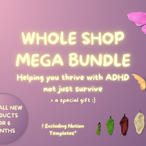 ADHD Mega Shop Bundle. ADHD Planners to improve focus & productivity. ADHD Cleaning, Feelings Wheel, Anxiety, Symptoms, Stickers,