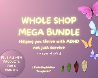 ADHD Mega Shop Bundle. ADHD Planners to improve focus & productivity. ADHD Cleaning, Feelings Wheel, Anxiety, Symptoms, Stickers,