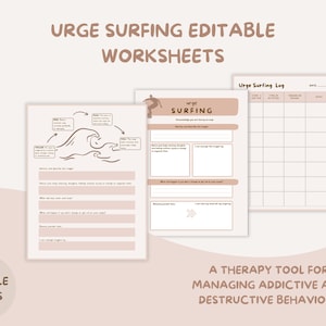 Urge Surfing Worksheets: CBT Therapy Tool (Editable PDF)
