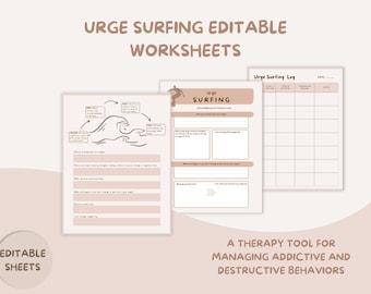 Urge Surfing Worksheets: CBT Therapy Tool (Editable PDF)