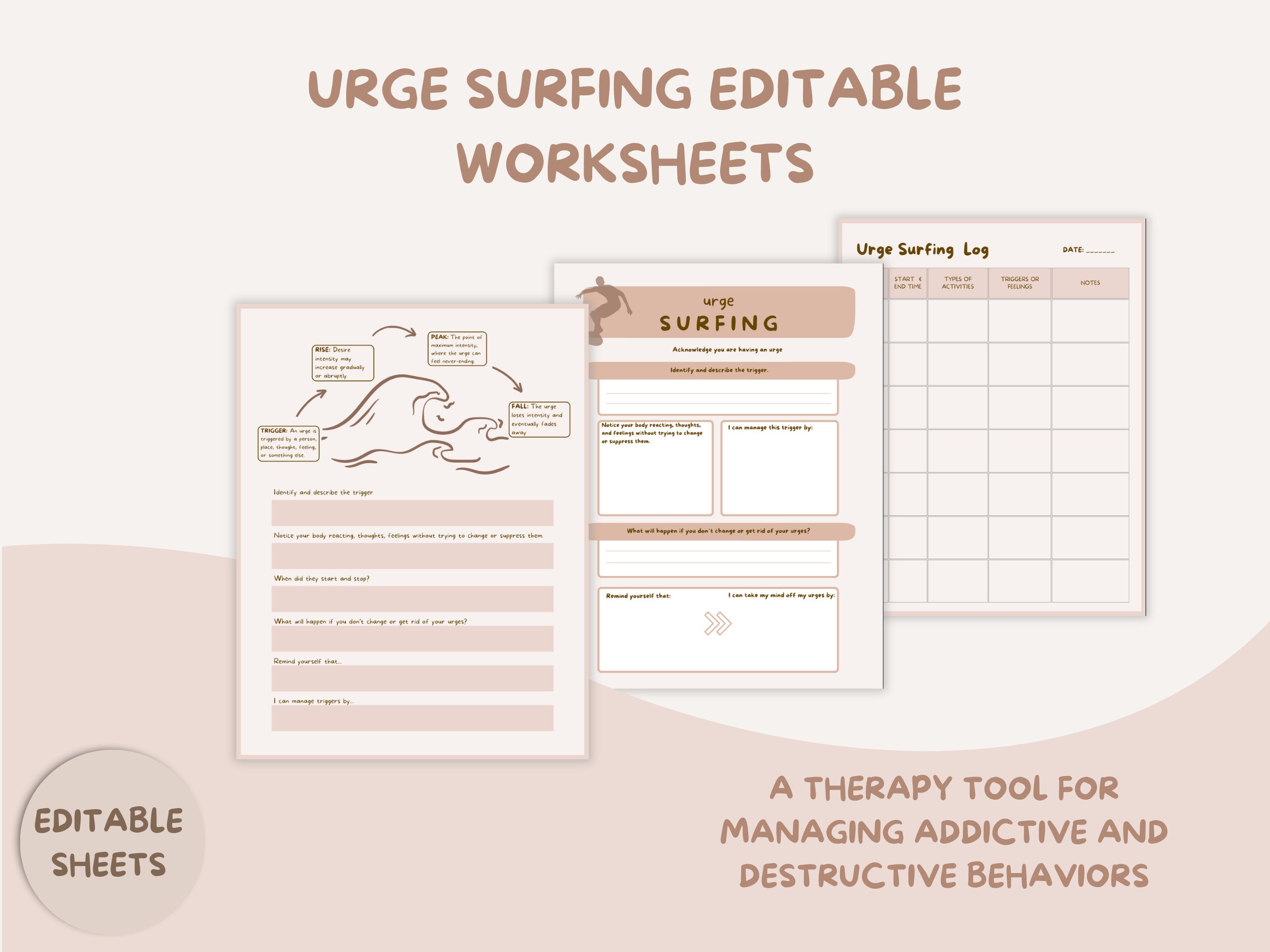 Urge Log Worksheet.pdf Urge Surfing Worksheets: CBT Therapy Tool (editable PDF) - Etsy