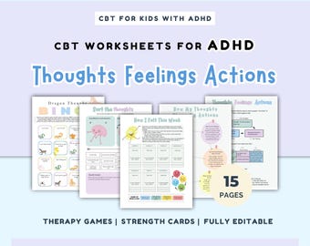 ADHD CBT Worksheets for Kids: Emotional Regulation, Coping Skills (Digital Download)
