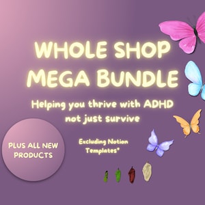 ADHD Mega Shop-bundel. ADHD-planners om focus en productiviteit te verbeteren. ADHD-reiniging, gevoelenswiel, angst, symptomen, stickers,