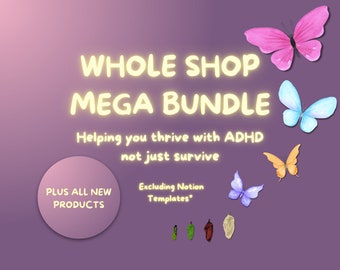 ADHD Mega Shop Bundle. ADHD Planners to improve focus & productivity. ADHD Cleaning, Feelings Wheel, Anxiety, Symptoms, Stickers,