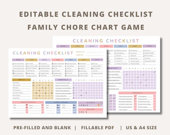 Editable Cleaning Checklist: Family Chore Chart Game (Fillable PDF)