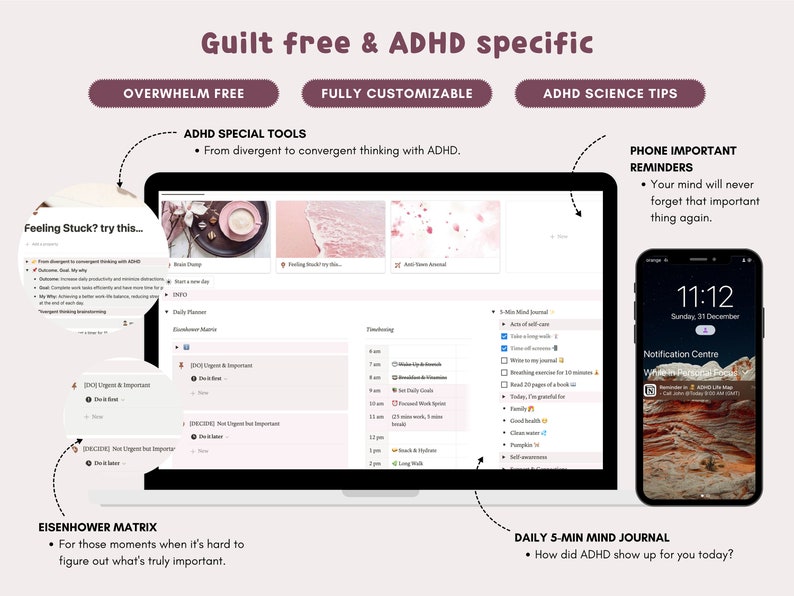 ADHD Notion Template: Cherry Blossom Life Planner (Digital Download) image 3