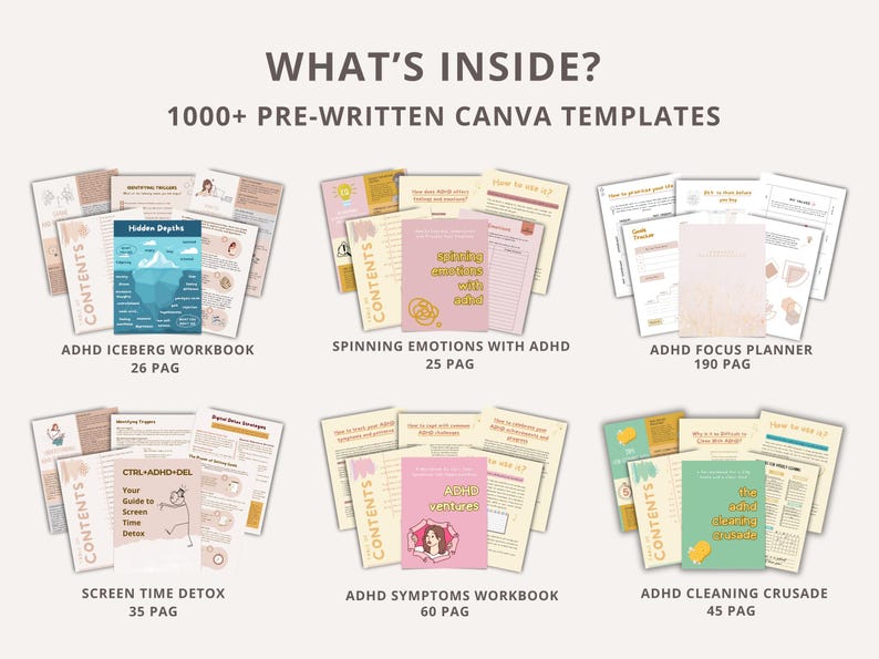 1000+ ADHD & Mental Health Canva Templates: PLR Master Resell Rights image 2