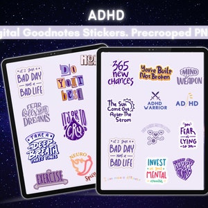 ADHD Digital Planner Stickers: Mental Health, Self-Care (PNG)