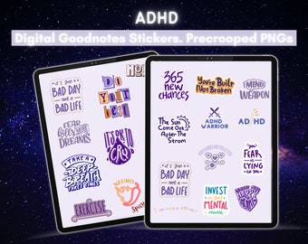 ADHD Digitala planeringsdekaler: Mental hälsa, egenvård (PNG)