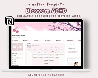 Cherry Blossom ADHD Notion Template: Digital Life Planner (Digital Download)