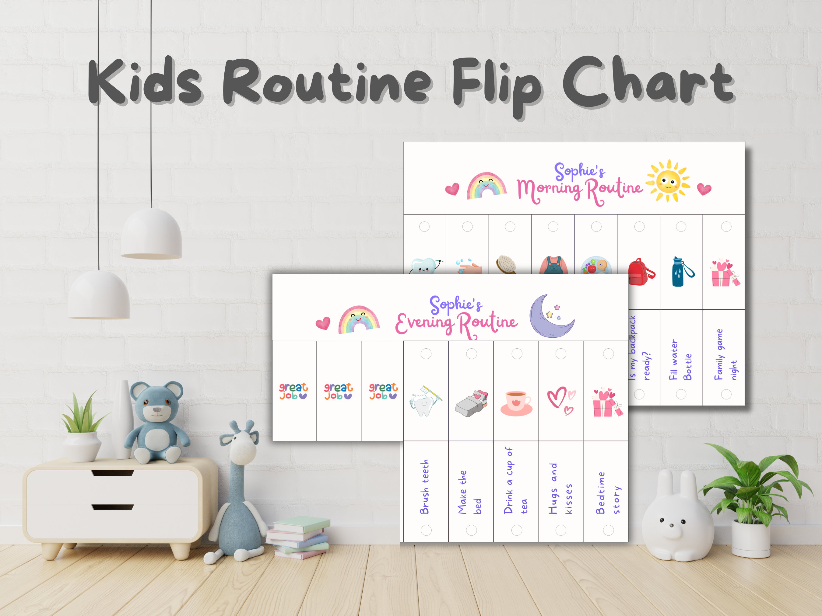 Kids Routine Flip Chart: Visual Schedule, Morning & Bedtime (EDITABLE Printable)