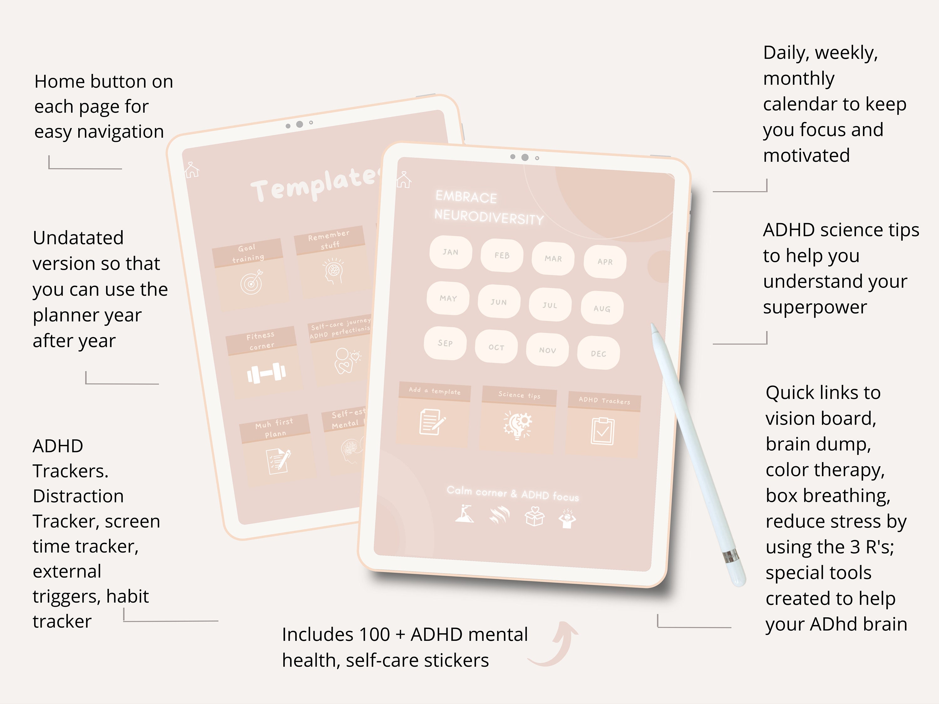 ADHD Digital Planner for Ipad: Productivity & Mental Health Tools (165 ...