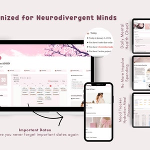 ADHD Notion Template: Cherry Blossom Life Planner (Digital Download) image 2
