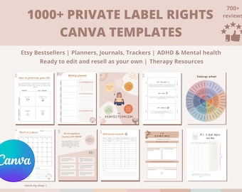 1000+ PLR digital products Editable Canva Templates Master Resell Rights PLR Digital Planners, ADHD ebooks, kdp interior, therapy journal
