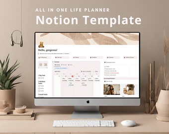 Notion Template LIFE PLANNER NOTION-Breathe. Aesthetic Minimalist Digital Planner to improve focus and productivity. Mental Health Dashboard