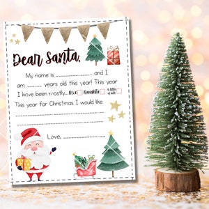 Dear Santa Christmas Letter - Kids Letter to Santa - Christmas Printable - Christmas Eve Printable - Personalized Kids Christmas Printable