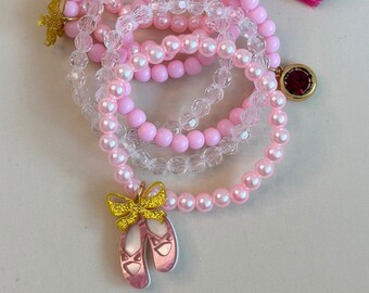 Ballet Light Pink 7-Piece Bracelet Set - Children's Jewelry - Ballerina Acrylic Bracelet Set