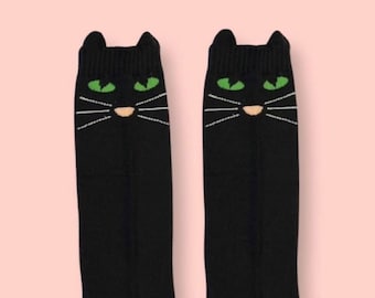 Meow Knee High Socks, High Quality Socks, Cat Print Socks, Cute Design Fun Socks, Halloween fun socks.