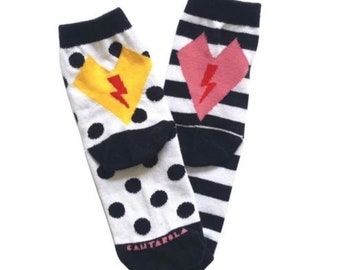 Thunder Hearts Crew Socks, Colorful Socks, Kids and Adults Socks, Fun Design, Made in Brazil, High Quality Durable Socks, Valentine's Day.