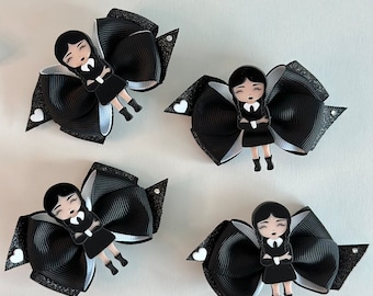 Wednesday Addams Hair Clip Set - Set of 2 Clips - Pigtail Halloween Clips - Acrylic Material