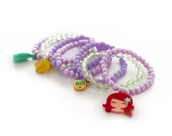 Princess Ariel 7-Piece Bracelet Set, The Little Mermaid Acrylic Bracelet Set, Children's Jewelry, Girls Accessories.