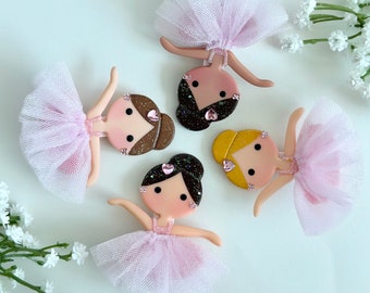 Clip de pelo de bailarina - Clip de cocodrilo de muñeca bailarina hecho a mano - Accesorios para el cabello de ballet para niños - Clips de pelo para niñas - Bailarina de ballet