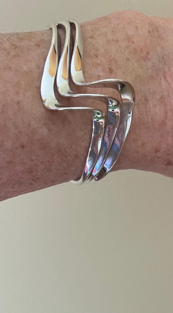 Solid Sterling Silver asymmetrical three bar cuff… - image 6