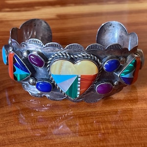 Zuni … Sterling Silver and Inlay Stone cuff bracelet ..signed!!!