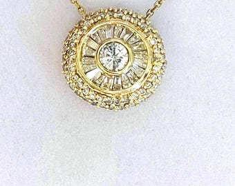 EFFY 14KT、約1カラットの天然バゲットカットとラウンドカットのダイヤモンド。（中央に1/4カラットの天然ダイヤモンド）。16インチの14KTチェーン付き。すごい！
