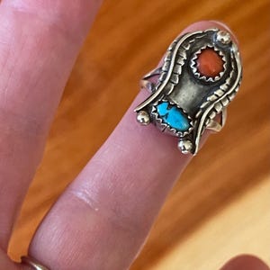 Hand Crafted Navajo Ring!   Sterling Silver, Turquoise and Coral!  Well Made.