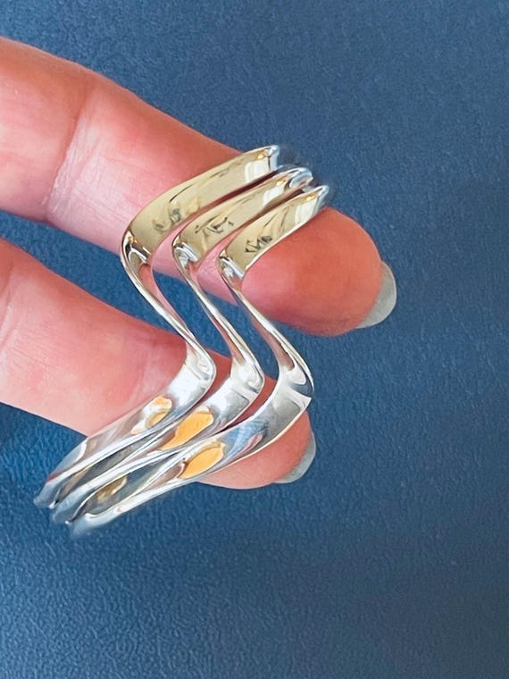 Solid Sterling Silver asymmetrical three bar cuff… - image 3