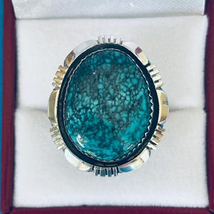 Navajo Sterling Silver and Beautiful Turquoise Ring Signed J Sam!