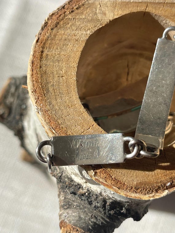 Zuni silver and turquoise inlay link bracelet sig… - image 2