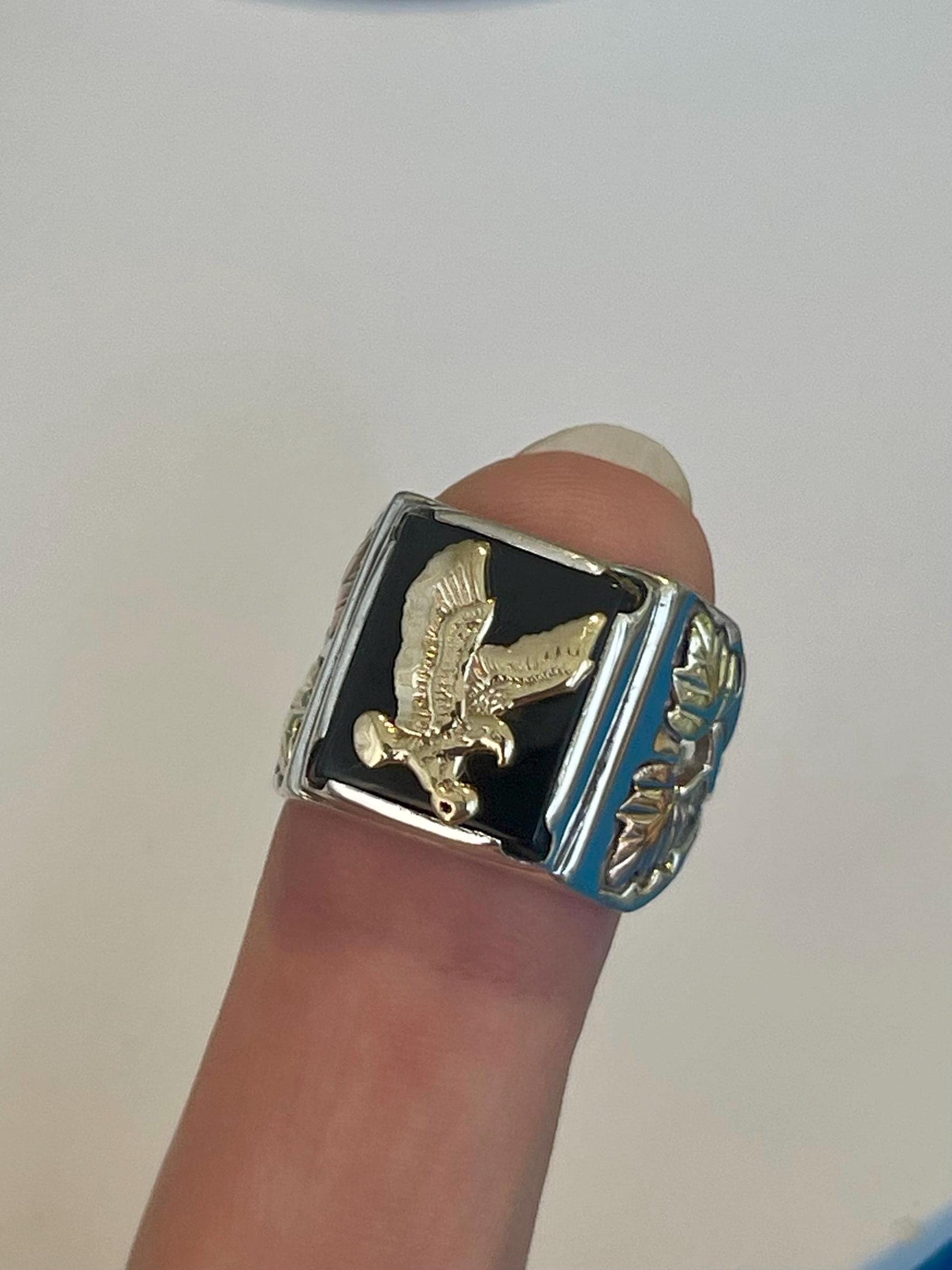 Sterling Silver and 12KT Black Hills Gold Eagle on Black Onyx Ring