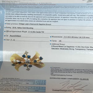 18Kt diamonds and sapphires bow pin includes GAL Appraisal image 5