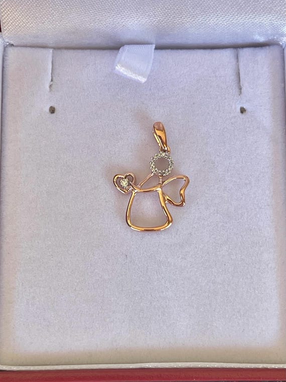 10Kt Rose Gold and Diamonds Angel Pendant! View 4