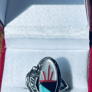 Sterling Silver stone inlay Ring. Zuni … hand crafted.