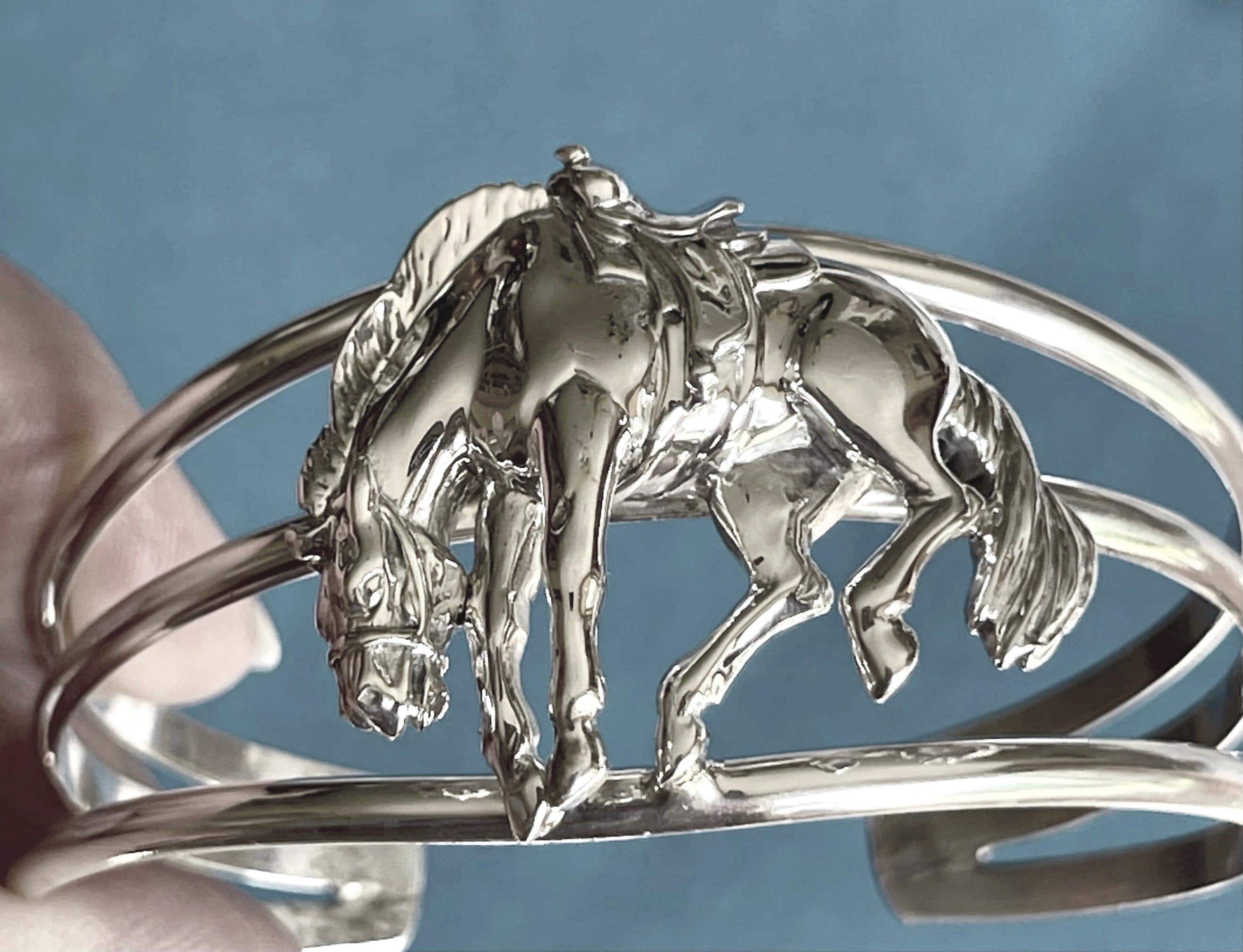 AMAZING STERLING Silver Hand Crafted and Cast Bucking Horse Cuff