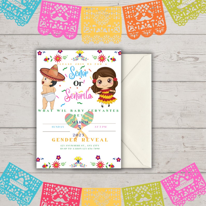 Señor or Señorita Gender Reveal Invitation Black or White Etsy