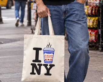 New York Coffee Tote Bag, NYC Greek Diner Coffee Cup Canvas Tote, Bodega Coffee Lover Gift, New Yorker Gift, NYC Souvenir Reusable Book Bag