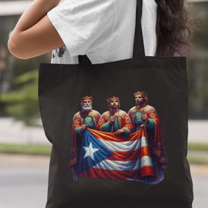 Celestial Three Kings Puerto Rican Flag Tote, Tres Reyes Canvas Tote, Puerto Rican Heritage Gift,Dia De Los Reyes Tote, Los Reyes Magos Tote