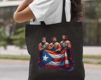 Celestial Three Kings Puerto Rican Flag Tote, Tres Reyes Canvas Tote, Puerto Rican Heritage Gift,Dia De Los Reyes Tote, Los Reyes Magos Tote