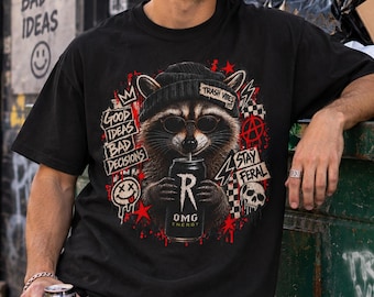 Trash Vibes Raccoon Shirt, Good Ideas Bad Decisions Tee, Stay Feral Shirt, Funny Raccoon Energy Drink Tee, Chaotic Animal Shirt Gift