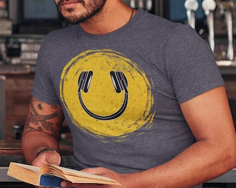 Retro Smiley Face, DJ Headphones, DJ Life, Music Lover Gift, Gift For DJ, Hip Hop Music Lover, Gift For Music Producer, Music Studio Lover