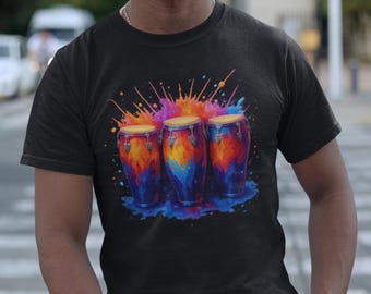 Vibrant Conga Drum Splash Shirt, Afro-Caribbean Music Tee, Gift for Percussionists & Salsa Lovers, Latin Percussion Art, Gift for Musicians