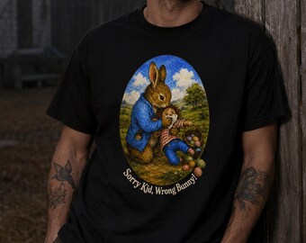 Sorry Kid Wrong Bunny Funny Vintage T-Shirt, Dark Humor Easter Shirt, Sarcastic Ether Bunny Tee, Weird Vintage Illustration Graphic Shirt