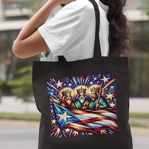 Celestial Three Kings Puerto Rican Flag Tote, Three Kings Canvas Tote, Puerto Rican Heritage Gift,Holiday Boricua Bag,Christmas Boricua Gift