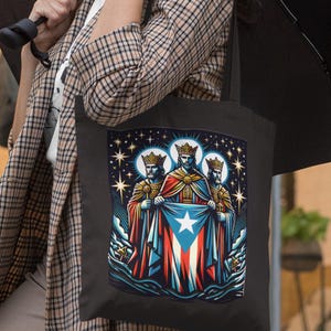 Three Kings Puerto Rican Flag Tote Bag, Three Kings Canvas Tote Bag, Puerto Rican Heritage Gift, Holiday Boricua Bag, Christmas Boricua Gift