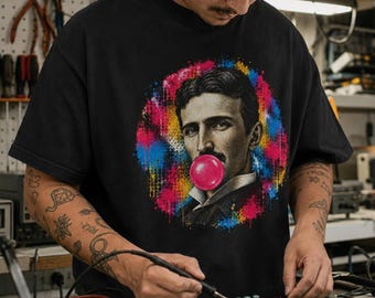 Nikola Tesla Bubble Gum Shirt, Funny Tesla Graphic Tee, Inventor Pop Art Tee, Science Nerd Gift, Comfort Colors® 1717, Science Teacher Gift