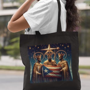 Celestial Three Kings Puerto Rican Flag Tote, Three Kings Canvas Tote, Puerto Rican Heritage Gift,Holiday Boricua Bag,Christmas Boricua Gift